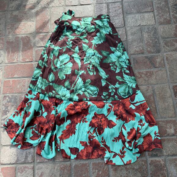 Maeve By Anthropologie Midi Skirt Size X-Small Ruffle Wrap Teal Brown - Picture 7 of 8